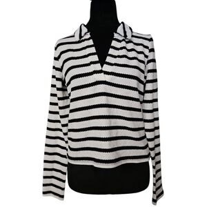 H&M black and white stripe Knitted Lomg sleeve v-neck Top Size M